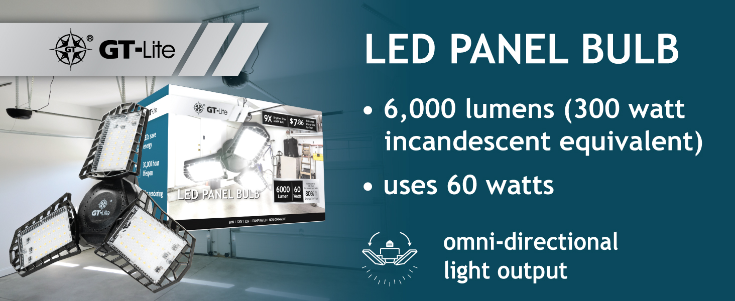 GT-Lite LED Garage Bulb, 60W (300W Equivalent), 6,000 Lumen